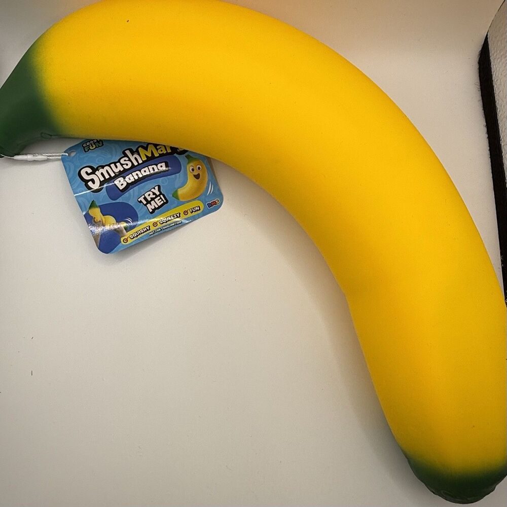 Crazy Fun SmushMart Banana Tactile Squeeze Squishy Toy, Yellow, Ages 3+ NEW